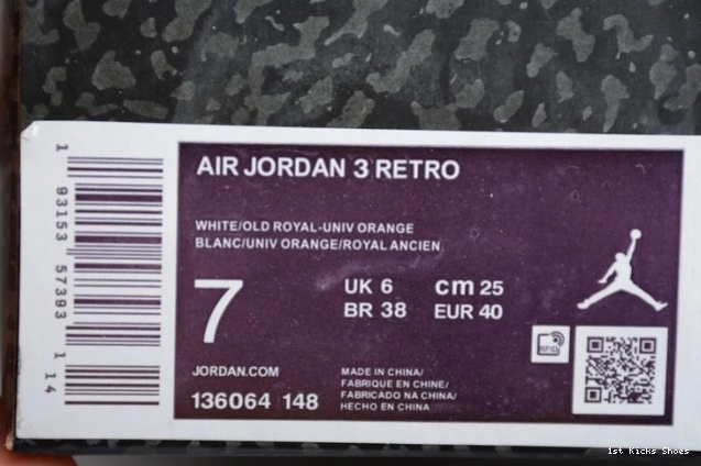 1st Kicks Shoes 136064-148 'Knicks Rivals' 3 Jordan Air Retro 0813